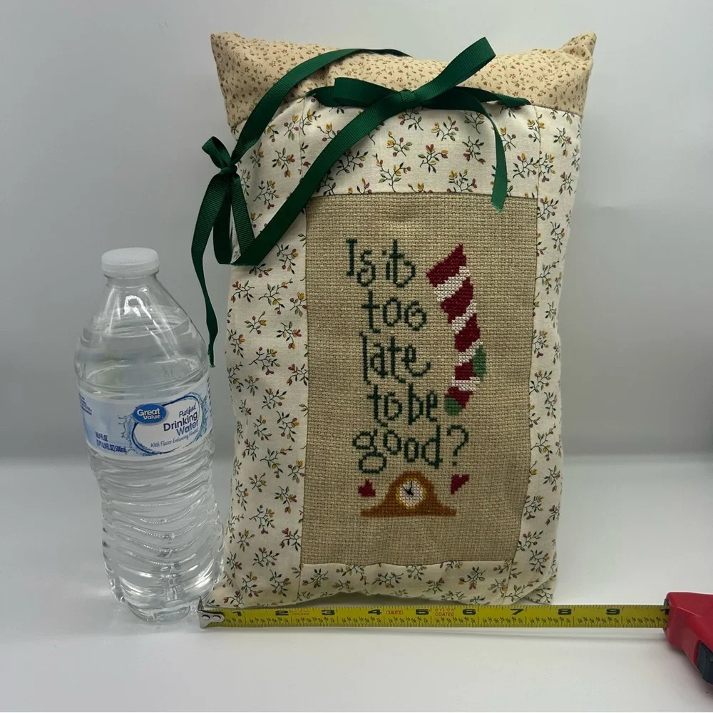 Handmade decor hang pillow Is it too late to be good? Cross-stitch Christmas